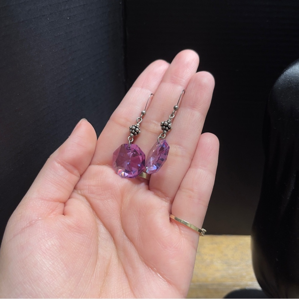 Sterling Silver Purple Statement Circle Cut Gem Hook Earrings - Picture 8 of 10